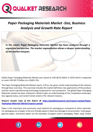 Paper Packaging Materials Market 2020-2027 : Global Analysis and Forecast Report