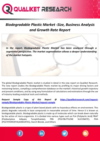 Biodegradable Plastic Market 2020-2027 : Industry Analysis and Forecast Report