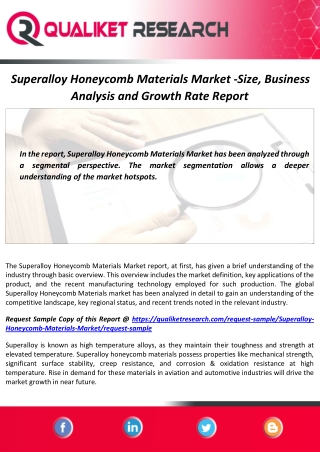 Superalloy Honeycomb Materials Market Size and Forecast Report by 2027