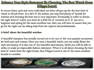 Enhance Your Style Statement By Choosing The Best Watch From Filippo Loreti