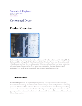 Cottonseed dryer - drying plant - steamtech engineers