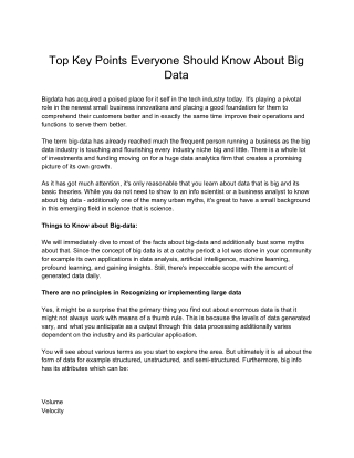 Top Key Points Everyone Should Know About Big Data