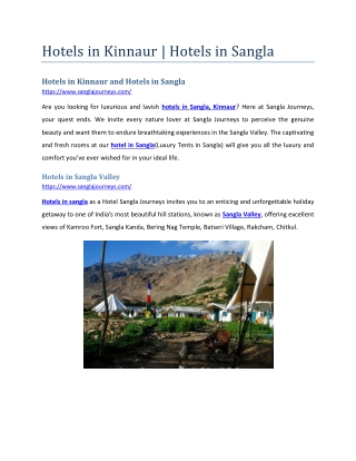 Hotels in Sangla Valley | Hotels in Kinnaur | Sangla Journeys