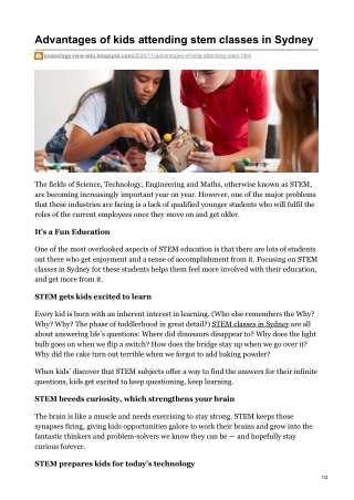 Advantages of kids attending stem classes in Sydney