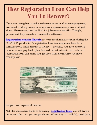 How Registration Loan Can Help You To Recover?