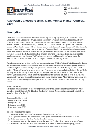 Asia-Pacific Chocolate (Milk, Dark, White) Market Outlook, 2025