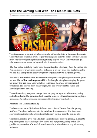 Test The Gaming Skill With The Free Online Slots