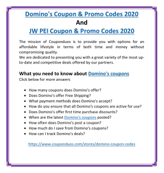 Domino's Coupon & Promo Codes 2020 and JW PEI Coupon & Promo Codes 2020