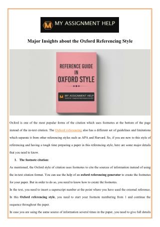 Major Insights about the Oxford Referencing Style