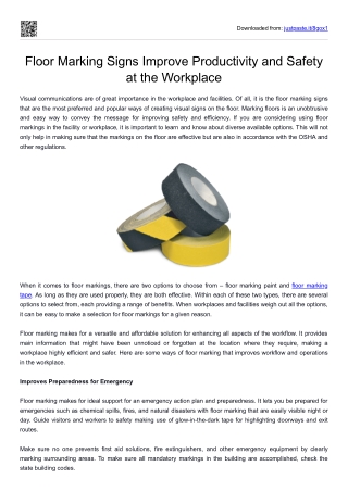 Floor Marking Signs Improve Productivity and Safety at the Workplace