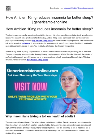 How Ambien 10mg reduces insomnia for better sleep?| genericambienonline