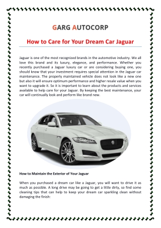 How To care Your Dream Car Jaguar