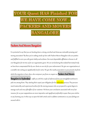 YOUR Quest HAS Finished FOR WE HAVE COME NOW – PACKERS AND MOVERS BANGALORE