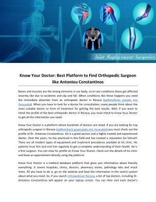 Know Your Doctor: Best Platform to Find Orthopedic Surgeon like Antoniou Constantinos
