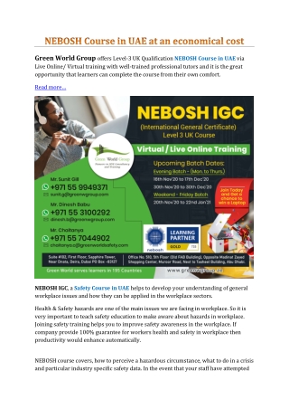 NEBOSH Course in UAE at an economical cost