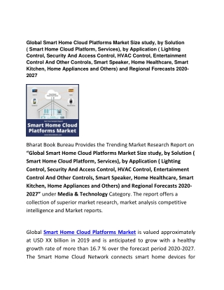 Global Smart Home Cloud Platforms Market Forecasts to 2020-2027