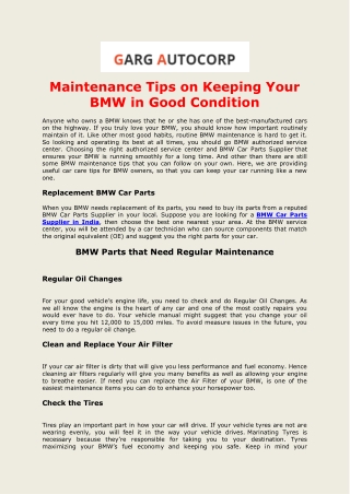 Maintenance Tips on Keeping Your BMW in Good Condition