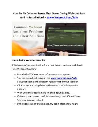 How To Fix Common Issues That Occur During Webroot Scan And Its Installation? – Www.Webroot.Com/Safe