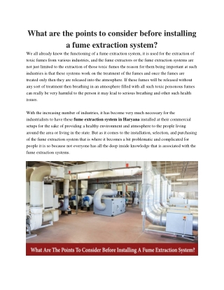 What are the points to consider before installing a fume extraction system?