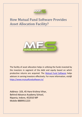 How Mutual Fund Software Provides Asset Allocation Facility?