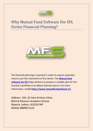 Why Mutual Fund Software For IFA Forms Financial Planning?