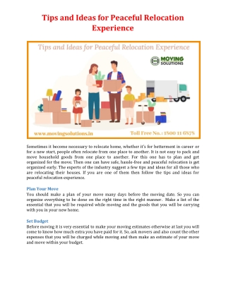 Tips and Ideas for Peaceful Relocation Experience