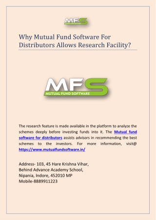 Why Mutual Fund Software For Distributors Allows Research Facility?