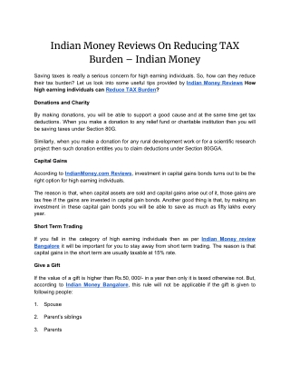 Indian Money Reviews On Reducing TAX Burden – Indian Money