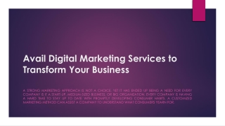 Avail Digital Marketing Services to Transform Your Business