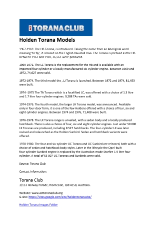 Holden Torana Models