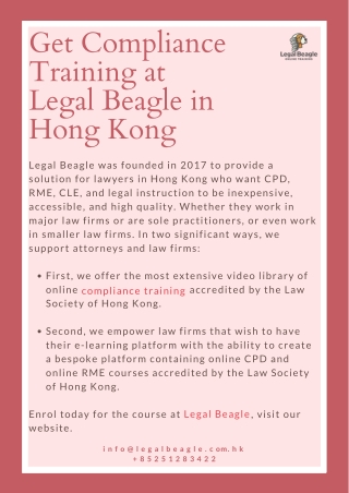 Get Compliance Training at Legal Beagle in Hong Kong