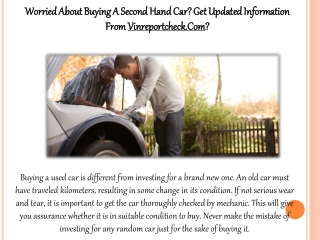 Worried About Buying A Second Hand Car? Get Updated Information From Vinreportcheck.Com?