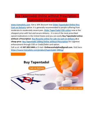 Buy Tapentadol Online without Prescription | Tapentadol Cash on Delivery