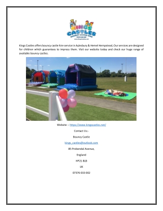 Bouncy Castle Hire Service in Aylesbury & Hemel Hempstead | Kings Castles