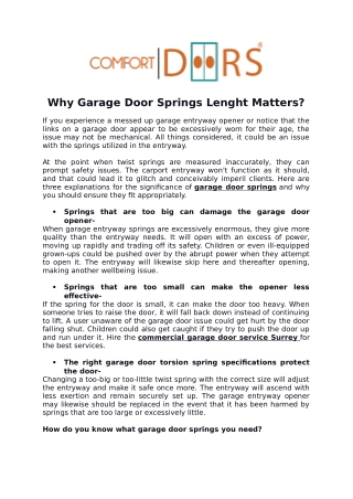 Why Garage Door Springs Lenght Matters?