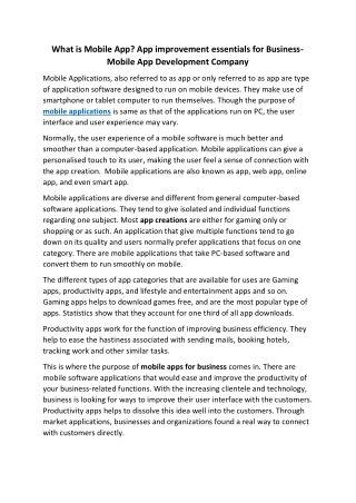 What is Mobile App? App improvement essentials for Business- Mobile App Development Company