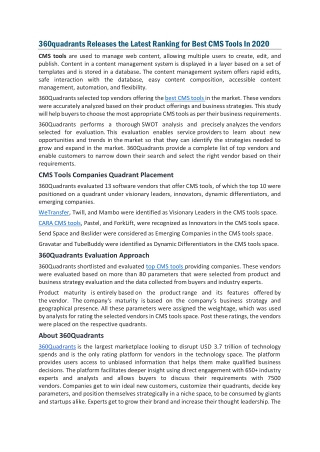 Best CMS Tools in 2020 - 360Quadrants