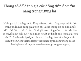 Thông số để đánh giá các đồng tiền ảo tiềm năng trong tương lai