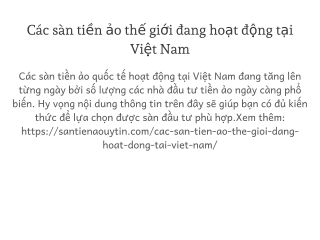 Các sàn tiền ảo thế giới đang hoạt động tại Việt Nam