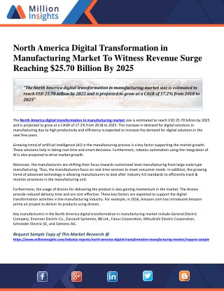 North America Digital Transformation in Manufacturing Market To Witness Revenue Surge Reaching $25.70 Billion By 2025