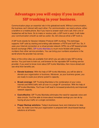 Advantages you will enjoy if you install SIP trunking in your business