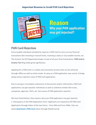 Important Reasons to Avoid PAN Card Rejection - Alankit India