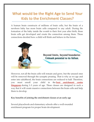 What would be the Right Age to Send Your Kids to the Enrichment Classes?