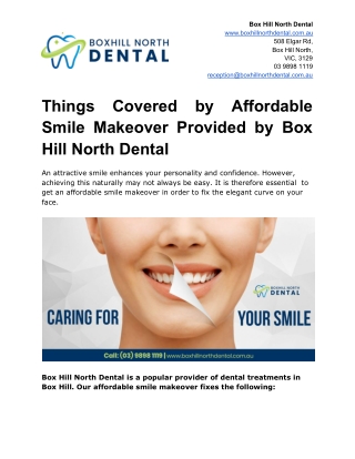 Things Covered by Affordable Smile Makeover Provided by Box Hill North Dental