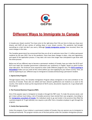 Different Ways to Immigrate to Canada