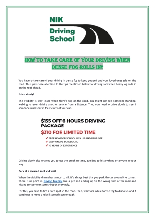 How To Take Care Of Your Driving When Dense Fog Rolls In?