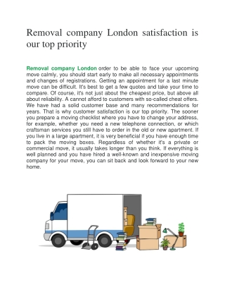 Removal company London satisfaction is our top priority