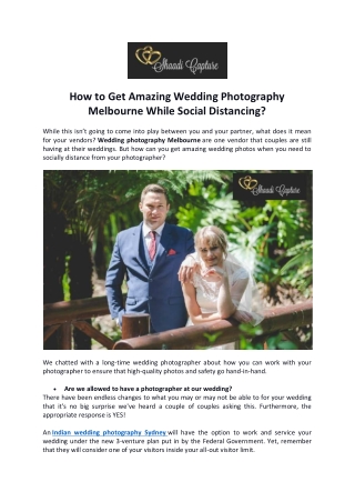 How to Get Amazing Wedding Photography Melbourne While Social Distancing?