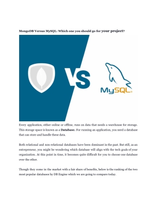 MongoDB Versus MySQL: Which One You Should Go for Your Project?