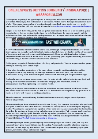 Online Sports Betting Community In Singapore | Ab88forum.com